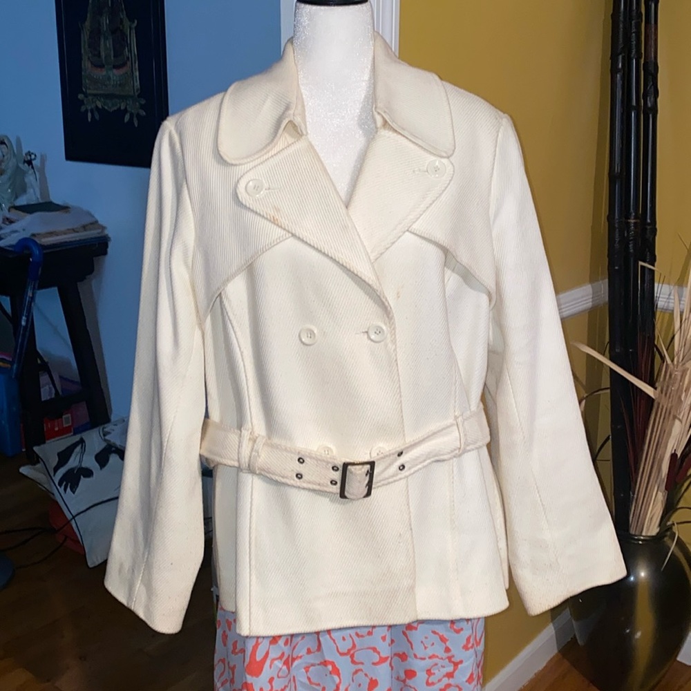 Old Navy • Cotton/Acrylic/Polyester/Wool Cream Belted Coat